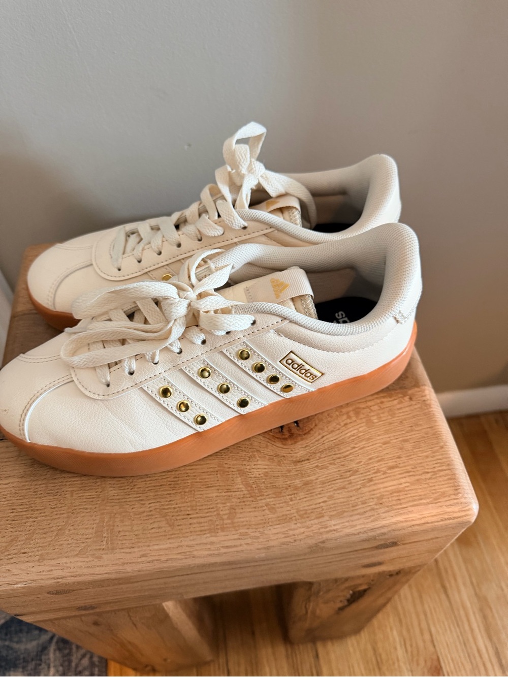 adidas Women's Cream Sneakers with Gum Sole and Gold Accents